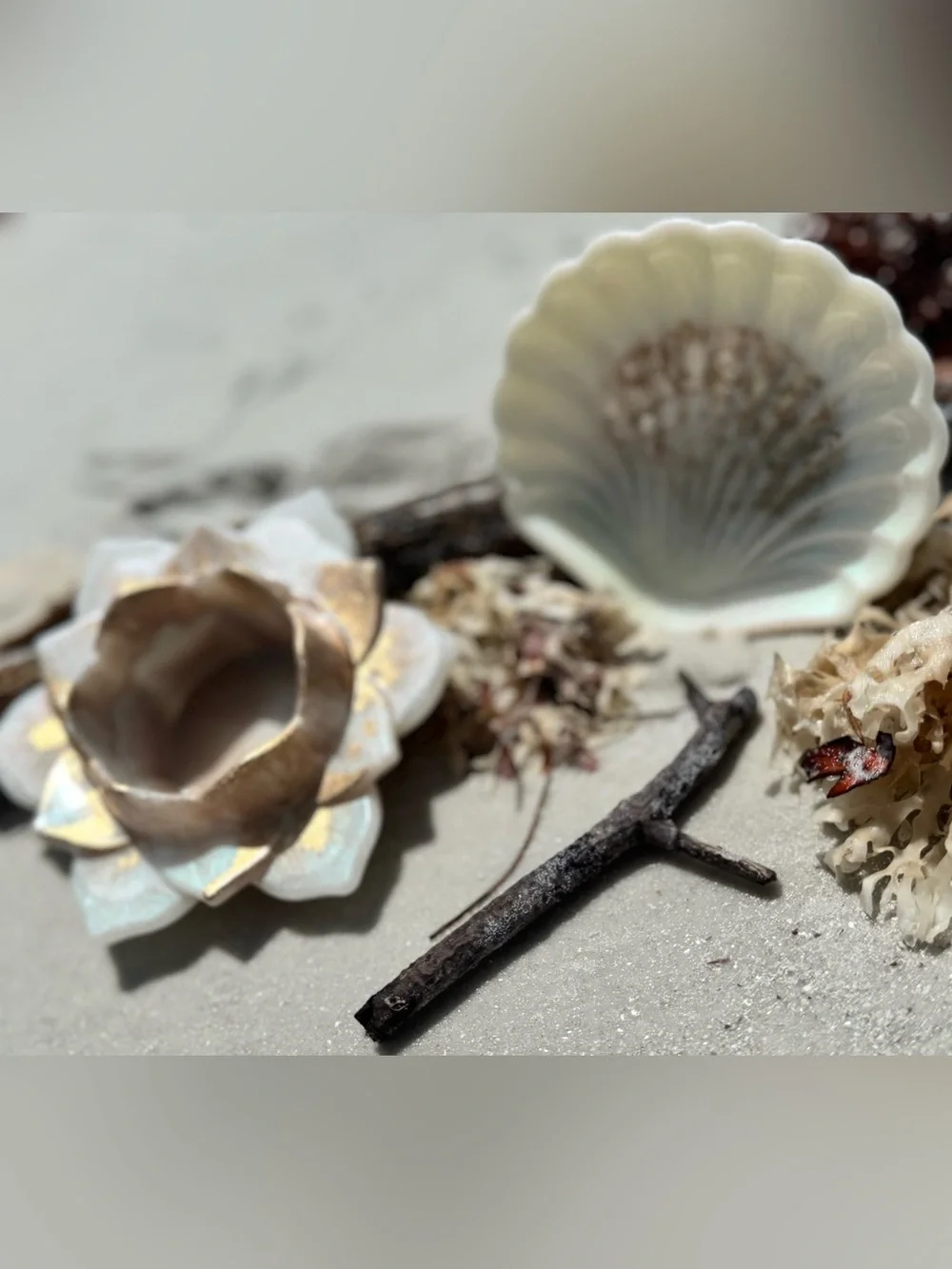 Handcrafted resin Shell and Lotus Bowl Set - Great for jewelry or candle.